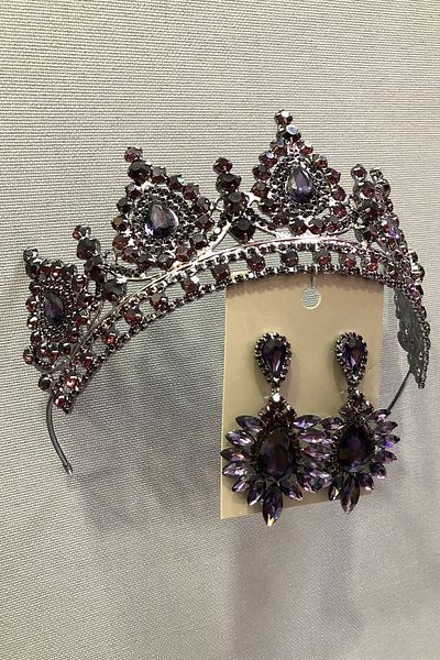 Hobigram Set de henna, coroană de mireasă și cercei cu carcasă metalică cu pietre de cristal violet pentru cele mai frumoase mirese – Crown – Crown