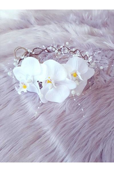Hobigram Coroana de maternitate cu orhidee alba pentru cele mai frumoase mirese – Coroana, piatra de cristal, model elegant, coroana miresei – coroana – coroana