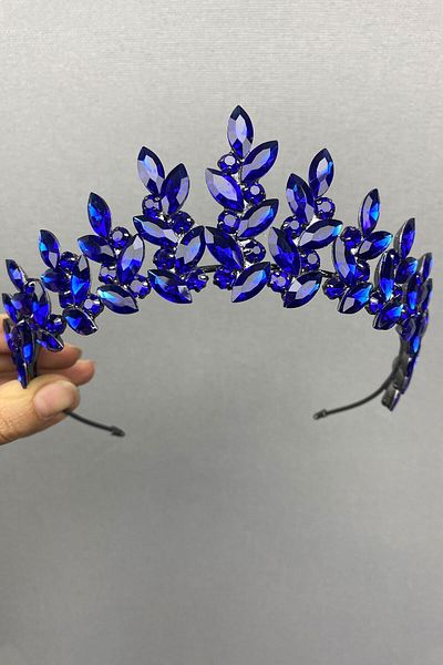 Hobigram Saks Blue Subra Bridal Henna Crown și cercei pentru cele mai frumoase mirese – Coroană, Crystal Stone, Model elegant – Coroană