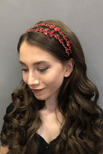 Hobigram Model Alpha Double Row Red Bridal Henna Crown pentru cele mai frumoase mirese – Coroană, Crystal Stone, Model elegant –