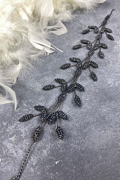 Hobigram Accesoriu de păr Yena Design Tiara de mireasă cu ramuri de frunze bleumarin pentru cele mai frumoase mirese – Coroană, cu pietre de cristal