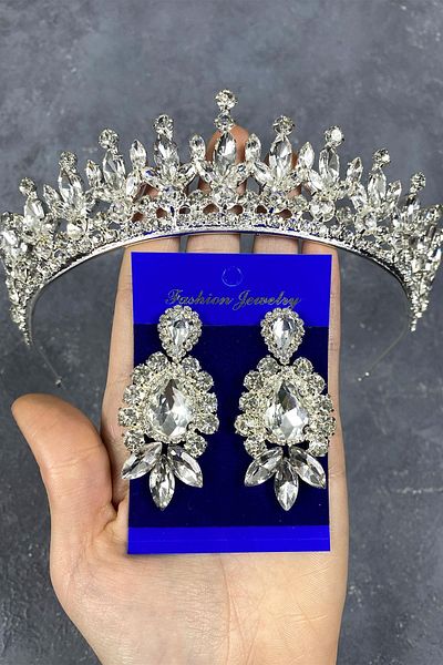 Hobigram Set de coroană și cercei de mireasă cu henna Pedro Stone pentru cele mai frumoase mirese – Coroană, cu pietre de cristal, model elegant –