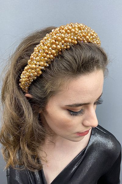 Hobigram Honey Color Leal Bowknot Crystal and Pearl Bridal Hair Accessory for the Most Beautiful Brides – Crown, Crystal Stone