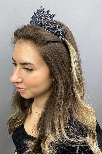 Hobigram Heaven Model Navy Blue Henna Bridal Crown for the Most Beautiful Brides – Crown, Crystal Stone, Stylish Model, Bridal Crown