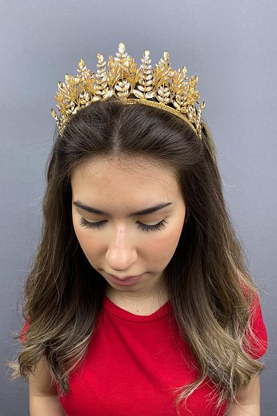 Hobigram Coroana de mireasa Henna model Honey Color pentru cele mai frumoase mirese - Coroana, piatra de cristal, model elegant, coroana de mireasa