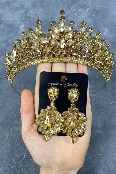 Hobigram Set de coroană de mireasă și cercei cu piatră Rio Stone Honey Color pentru cele mai frumoase mirese – Coroană, piatră de cristal