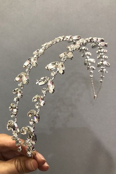 Hobigram Coroana de mireasa din argint cu doua rânduri model Alpha pentru cele mai frumoase mirese – coroană, piatră de cristal, model elegant, coroană de mireasă