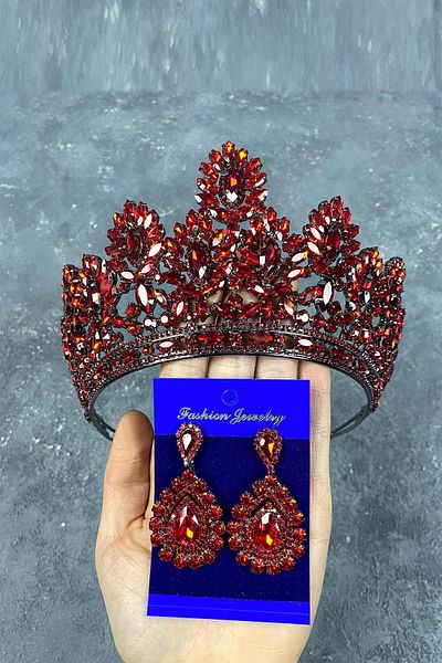 Hobigram Red Godiva High Bridal Henna Crown și cercei cu piatră pentru cele mai frumoase mirese – Coroană, cu piatră de cristal –