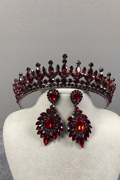 Hobigram Set de coroană și cercei de seară pentru mireasa de culoare burgundă Pedro Stone pentru cele mai frumoase mirese – Coroană, Crystal Stone – Coroană