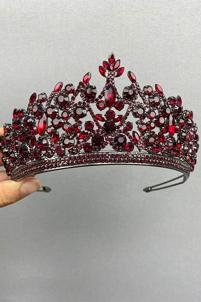 Hobigram Coroana de mireasa Henna model Burgundy Pegasi pentru cele mai frumoase mirese – Coroana, cu piatra de cristal, model elegant, coroana de mireasa –