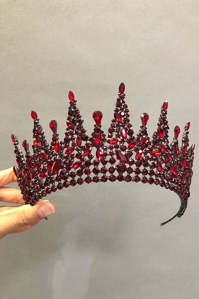 Hobigram Sadalba Model Burgundy Bridal Henna Tiara și Cercei pentru cele mai frumoase mirese – Coroană, Crystal Stone, Model elegant –