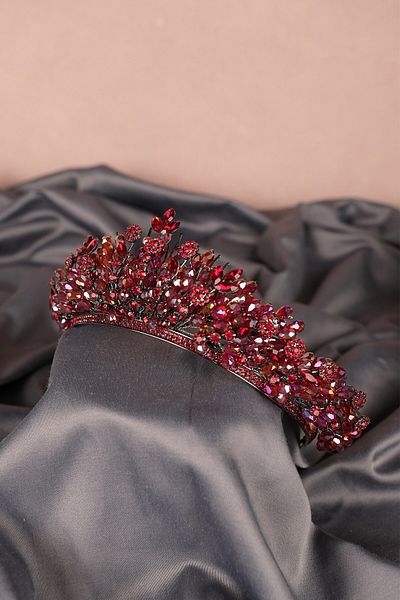 Hobigram Coroana de mireasa Henna cu margele de primavara burgundy pentru cei mai frumoși mireși – Coroană, cu pietre de cristal, model elegant – Coroană – T