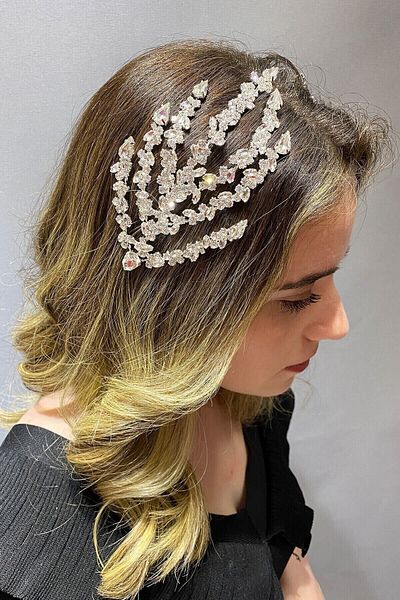 Hobigram Accesoriu de păr Coroană Henna cu model de frunze pe două fețe pentru cele mai frumoase mirese – Coroană, cu piatră de cristal – Coroană –