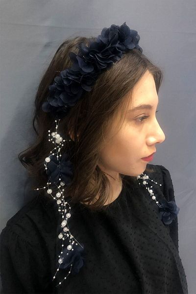 Hobigram Coroană cu flori cu laser bleumarin pentru cele mai frumoase mirese – Coroană, cu piatră de cristal, model elegant, coroană de mireasă – Coroană – T