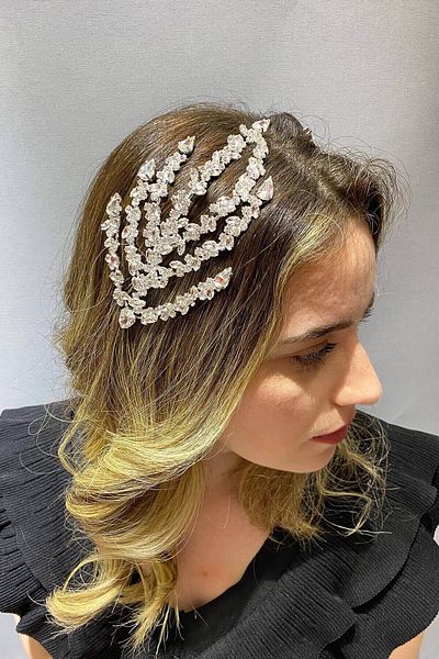 Hobigram Accesoriu de păr Coroană Henna cu model de frunze pe două fețe pentru cele mai frumoase mirese – Coroană, cu piatră de cristal – Coroană –