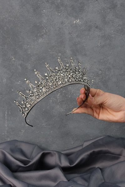 Hobigram Coroana de mireasa Leonis gri antracit pentru cele mai frumoase mirese – Coroana, Cz Crystal, Model elegant, Coroana de mireasa – Coroana