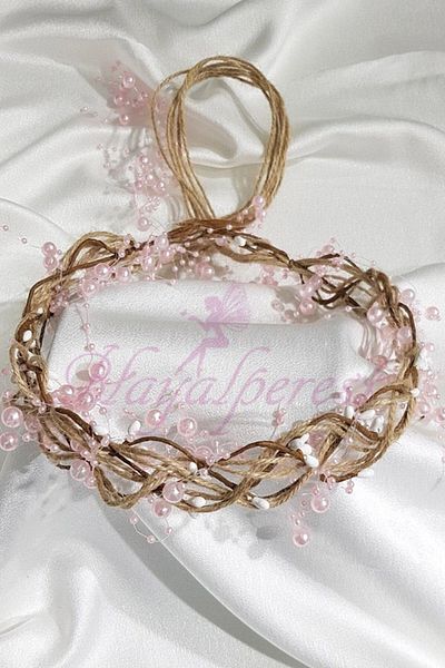 Hobigram Coroană din paie cu perle roz pentru cele mai frumoase mirese – Coroană, piatră de cristal, model elegant, coroană de mireasă – Coroană – Coroană