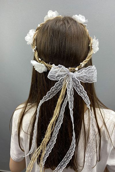 Hobigram Cel mai frumos accesoriu de păr pentru mireasă cu design simplu, cu flori și dantelă, pentru cele mai frumoase mirese – Coroană – Tiara