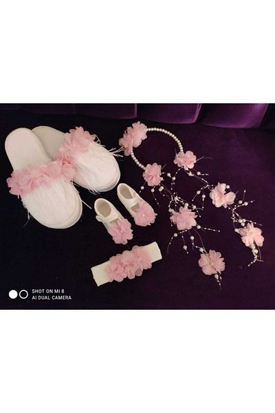 Hobigram Set papuci coroana roz de maternitate pentru cele mai frumoase mirese – Coroana, piatra de cristal, model elegant, coroana de mireasa – Coroana –