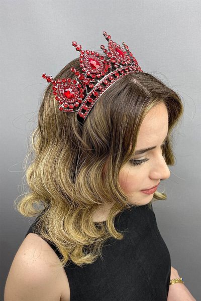 Hobigram Red Ahu Model Bridal Henna Crown pentru cele mai frumoase mirese – Coroană, Crystal Stone, Model elegant, Tiara de mireasă –