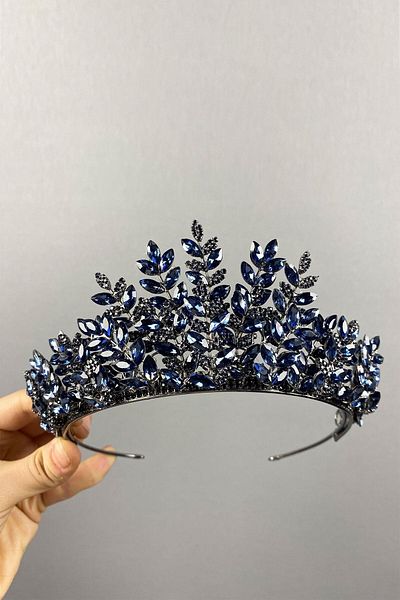 Hobigram Ezel 3D Bridal Henna Crown în albastru bleumarin pentru cele mai frumoase mirese – Coroană, cu pietre de cristal, model elegant – Coroană –