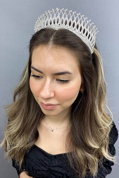 Hobigram Coroana de mireasa Lina din argint pentru cele mai frumoase mirese – Coroana, cu piatra de cristal, model elegant, coroana de mireasa, accesoriu de par