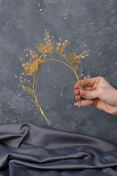 Hobigram Honey Color Minel Special Design Floral Bridal Henna Tiara for the Most Beautiful Brides – Crown, Crystal Stone – Crown