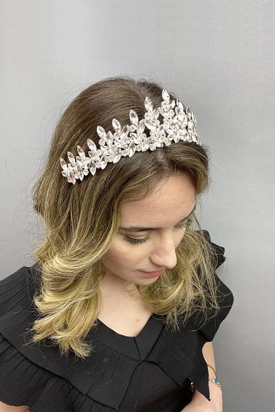 Hobigram Coroana de mireasa Henna model Subra alb pentru cele mai frumoase mirese – Coroana, cu piatra de cristal, model elegant, coroana de mireasa –