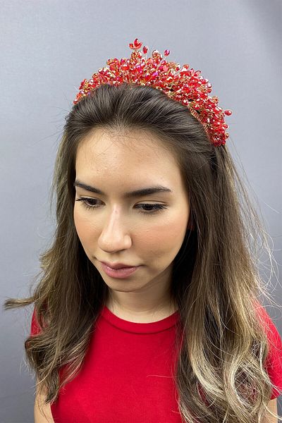 Hobigram Coroana de mireasa Ak Spring Henna rosie pentru cele mai frumoase mirese – Coroana, cu piatra de cristal, model elegant, coroana de mireasa – T
