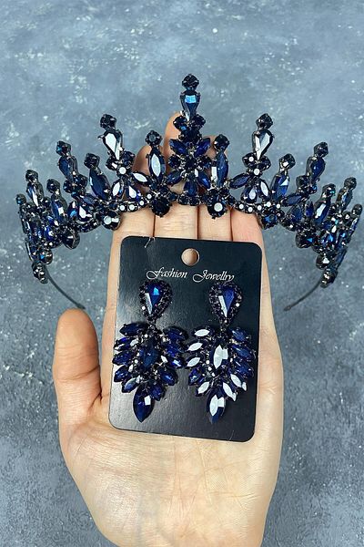 Hobigram Dark Blue Cooker Bridal Henna Crown and Shuttle Earring Set for the Most Beautiful Brides