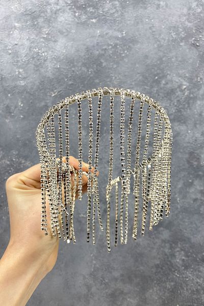 Hobigram Accesoriu de păr Tiara de mireasă cu franjuri cu design special pentru cele mai frumoase mirese – Coroană, piatră de cristal, model elegant –