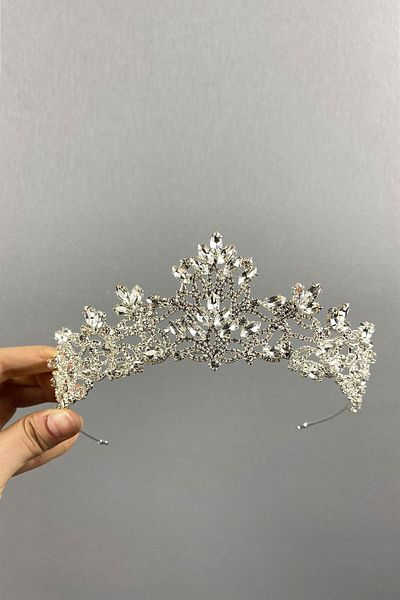 Hobigram Coroana de mireasa Henna model Melis argintie pentru cei mai frumoși mireși – Coroană, cu pietre de cristal, model elegant, coroană de mireasă –