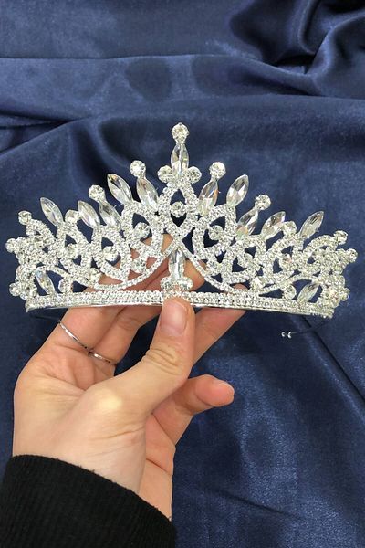 Hobigram Coroana de mireasa din sticla fina argintie cu cristale pentru cei mai frumoși mirese – coroana, piatra de cristal, model elegant, coroana de mireasa