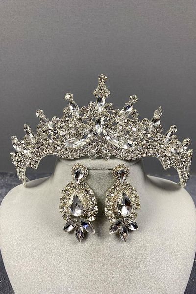 Hobigram Coroană de mireasă și cercei cu piatră de argint Tokyo pentru cele mai frumoase mirese – Coroană, piatră de cristal, model elegant – T
