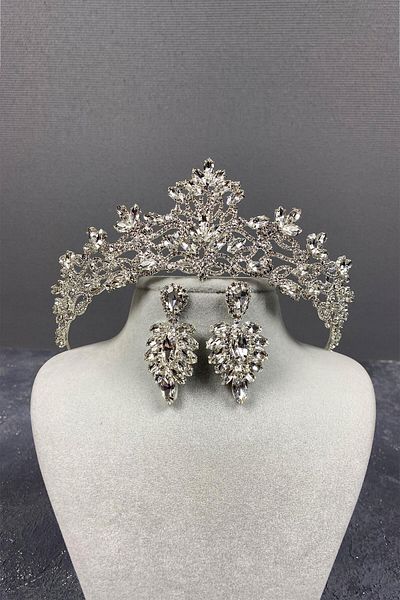 Hobigram Coroană de mireasă Melis din argint sterling și cercei cu pietre pentru cele mai frumoase mirese – coroană, piatră de cristal, modă elegantă