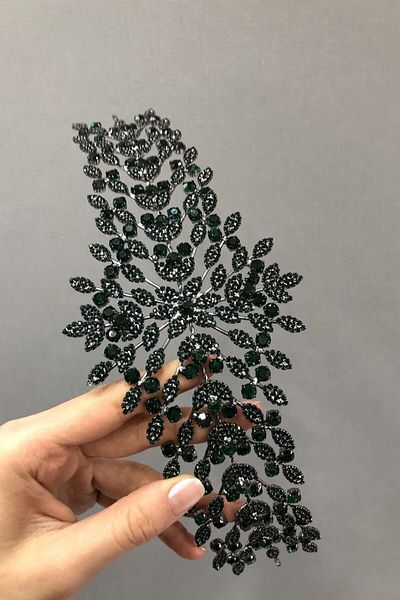 Hobigram Accesoriu pentru păr și turban de culoare verde închis pentru cele mai frumoase mirese – Coroană, piatră de cristal, model elegant – Coroană –