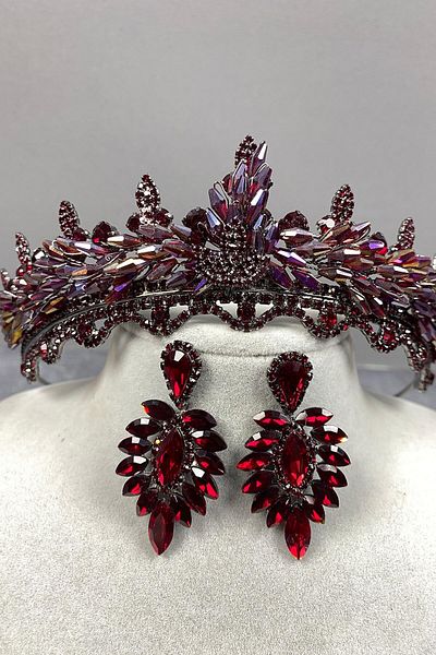 Hobigram Set de coroană și cercei de mireasă Henna cu cristale Lena, colorate, pentru cele mai frumoase mirese – Coroană, cu pietre de cristal –