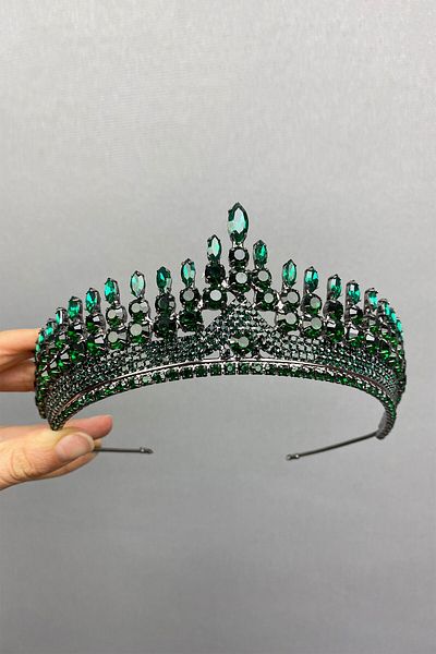 Hobigram Coroana de mireasa cu henna Anteras verde pentru cele mai frumoase mirese – Coroana, cu piatra de cristal, model elegant, coroana de mireasa – coroana
