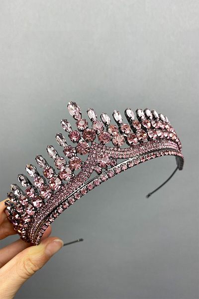 Hobigram Coroana de mireasa cu henna Anteras roz pentru cele mai frumoase mirese – Coroana, cu piatra de cristal, model elegant, coroana de mireasa – coroana