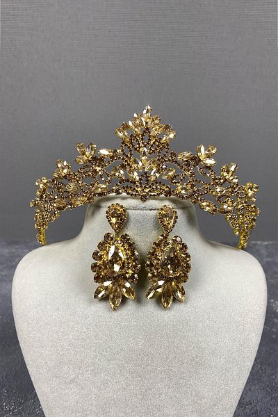 Hobigram Melis Bridal Henna Crown și Cercei cu piatră pentru cele mai frumoase mirese – Coroană, Crystal Stone –