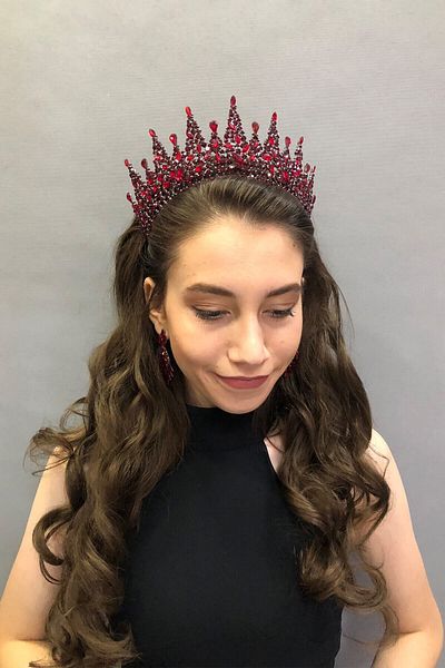 Hobigram Sadalba Model Burgundy Bridal Henna Tiara și Cercei pentru cele mai frumoase mirese – Coroană, Crystal Stone, Model elegant –
