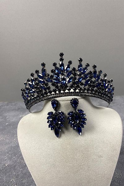 Hobigram Navy Blue Rio Stone Bridal Henna Crown και Shuttles Stone Earrings για τις πιο όμορφες νύφες – Crown, Crystal Stone – Ta