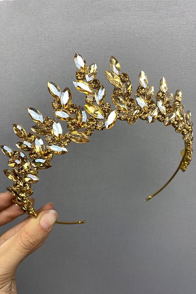 Hobigram Honey Color Subra Bridal Henna Tiara and Earrings for the Most Beautiful Brides – Crown, Crystal Stone, Stylish Model – Crown