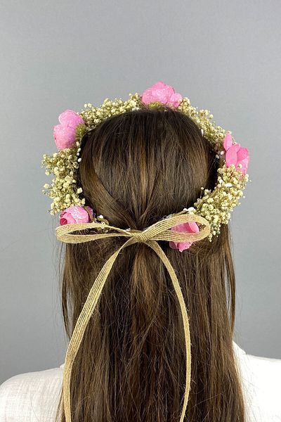 Hobigram Pink Peony Flower Chipsolu Bow External Shooting Bridal Tiara for the Most Beautiful Brides – Crown, Crystal Stone