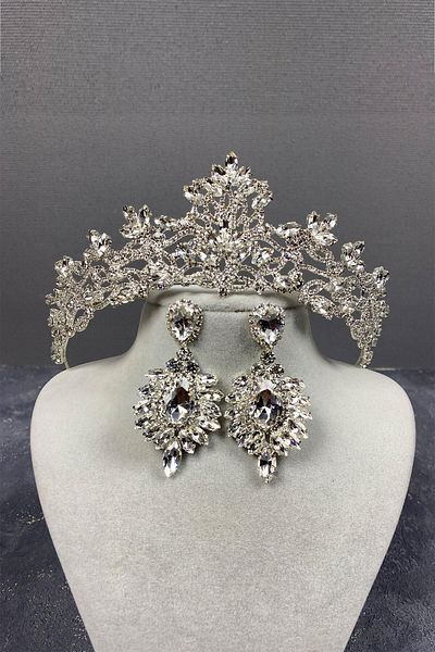 Hobigram Coroană de mireasă Melis din argint sterling și cercei cu pietre pentru cele mai frumoase mirese – coroană, piatră de cristal, model elegant