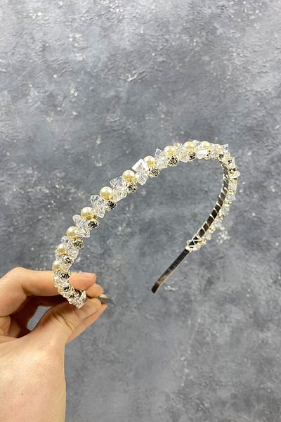 Hobigram Accesoriu de păr Tiara de mireasă cu mărgele de perle și cristal decupat pentru cele mai frumoase mirese – Coroană, cu pietre de cristal – T