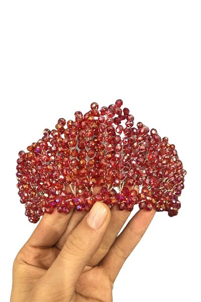 Hobigram Coroana de mireasa si henna cu margele de cristal rosu pentru cei mai frumoși mirese - coroana, cu piatra de cristal, model elegant - Ta