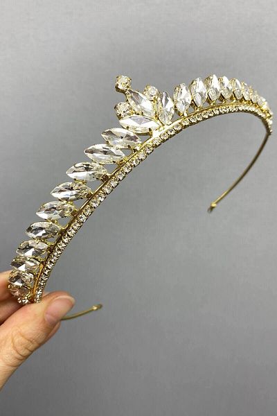 Hobigram Ece Model Thin Bridal Henna Crown για τις πιο όμορφες νύφες – Κορώνα, Κρυστάλλινη Πέτρα, Κομψό Μοντέλο, Νυφική ​​Κορώνα – Κορώνα
