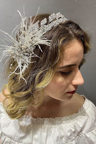 Hobigram Model de frunze de culoare gri pentru cele mai frumoase mirese, accesorii pentru păr și turban cu mărgele – coroană, piatră de cristal