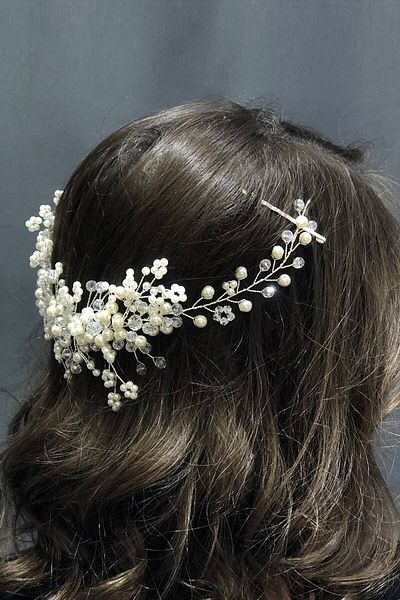 Hobigram Accesoriu de păr cu perle albe și cristale pentru cele mai frumoase mirese – Coroană, piatră de cristal, model elegant – Coroană –